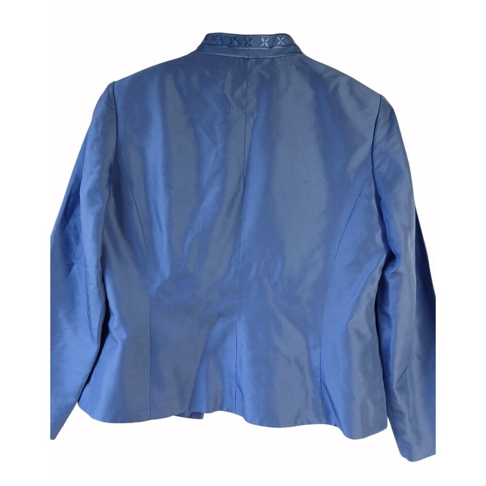 Adrianna Papell Blue Embroidered Silk Jacket Shell Size 12 Womens Embroidered - Picture 7 of 16